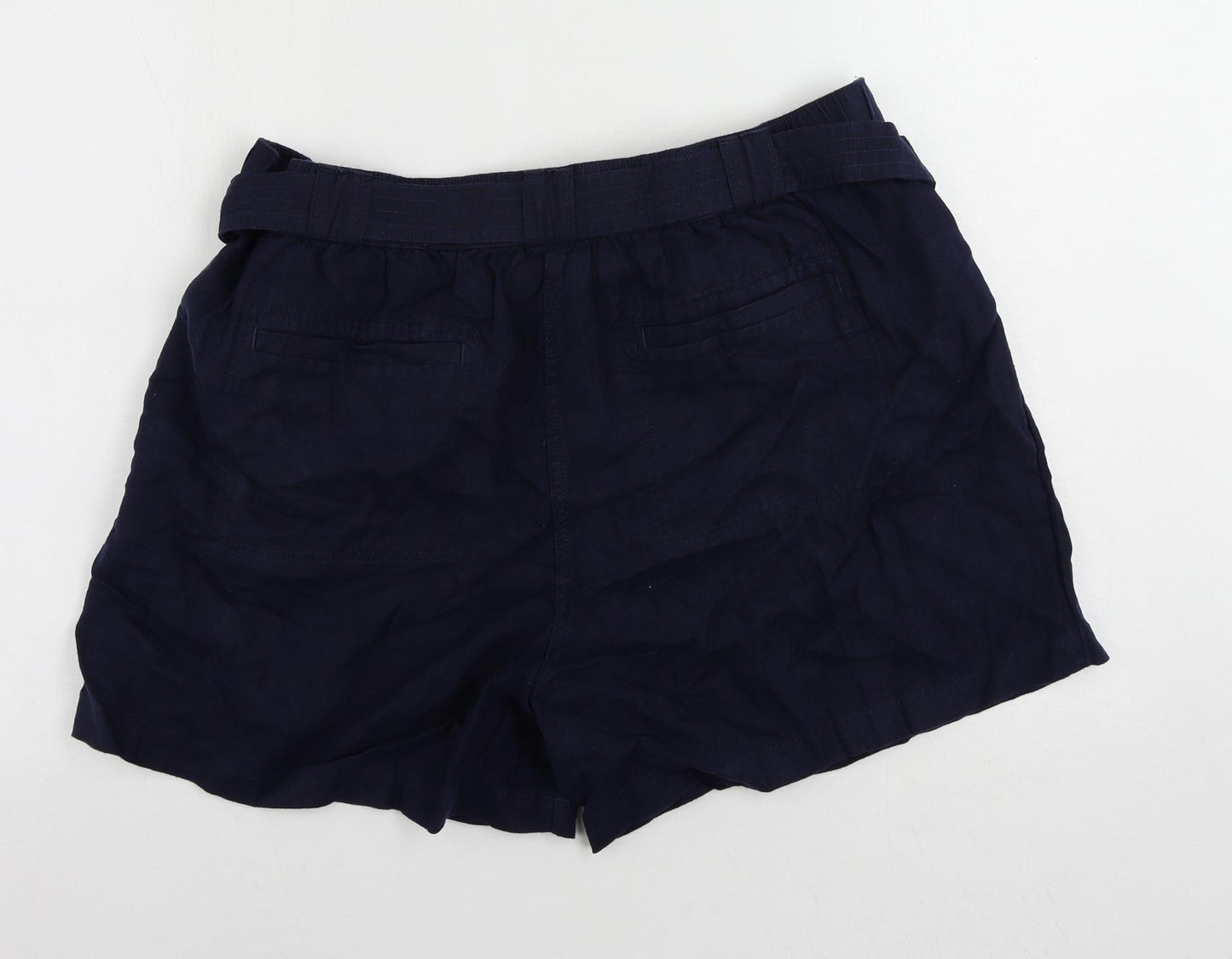 Marks and Spencer Womens Blue Linen Basic Shorts Size 20 L5 in Regular Zip - Belted