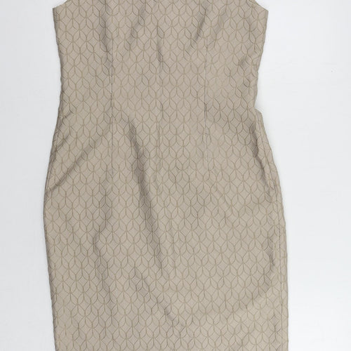 Max Mara Womens Brown Geometric Acetate Pencil Dress Size 10 Boat Neck Zip - Textured
