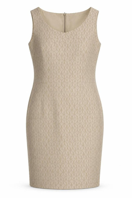 Max Mara Womens Brown Geometric Acetate Pencil Dress Size 10 Boat Neck Zip - Textured