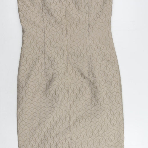 Max Mara Womens Brown Geometric Acetate Pencil Dress Size 10 Boat Neck Zip - Textured