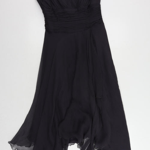 Monsoon Womens Blue Silk Fit & Flare Size 10 V-Neck Zip - Lined