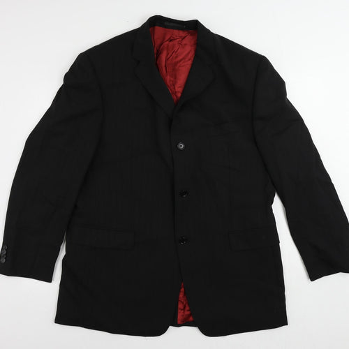Lino Verra Mens Black Striped Polyester Jacket Suit Jacket Size 46 Regular