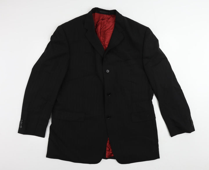 Lino Verra Mens Black Striped Polyester Jacket Suit Jacket Size 46 Regular