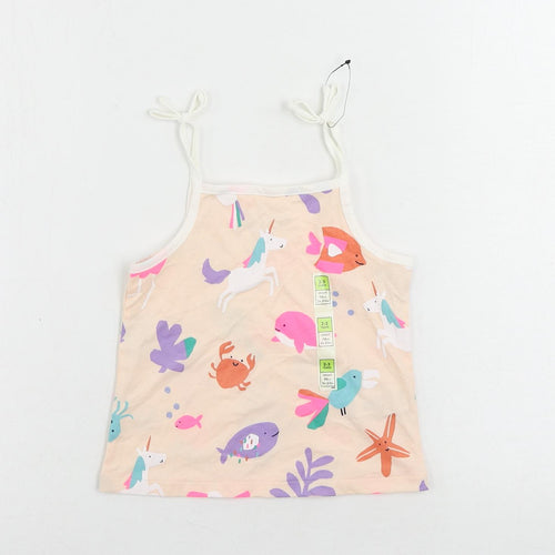 Marks and Spencer Girls Pink Geometric Cotton Camisole Tank Size 2-3 Years Square Neck Pullover