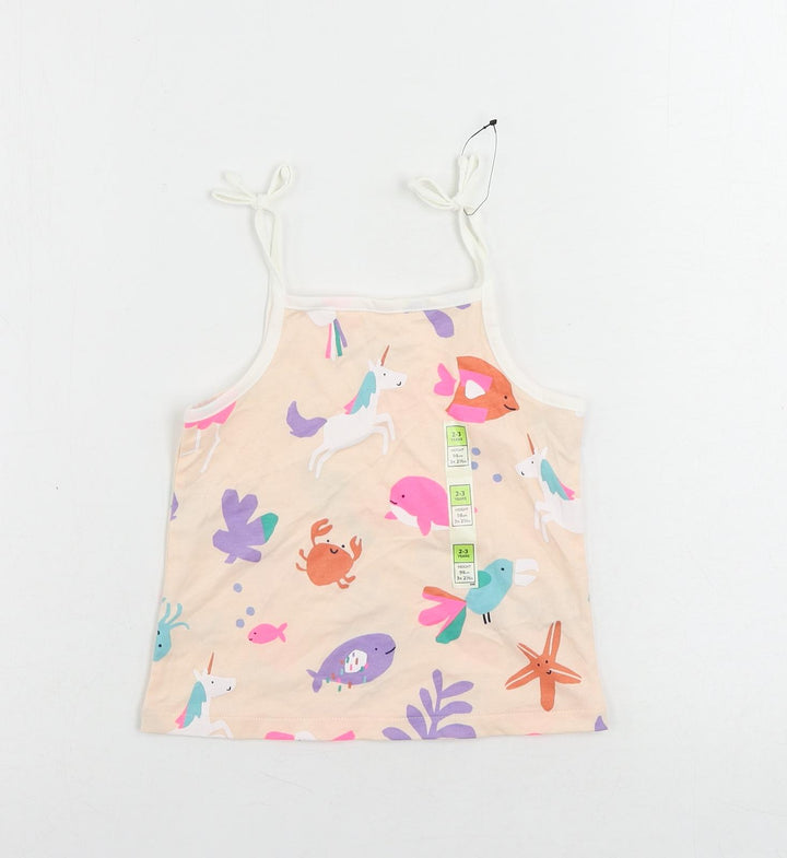 Marks and Spencer Girls Pink Geometric Cotton Camisole Tank Size 2-3 Years Square Neck Pullover