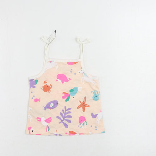 Marks and Spencer Girls Pink Geometric Cotton Camisole Tank Size 2-3 Years Square Neck Pullover