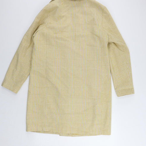 New Look Womens Yellow Plaid Overcoat Coat Size 14 Button