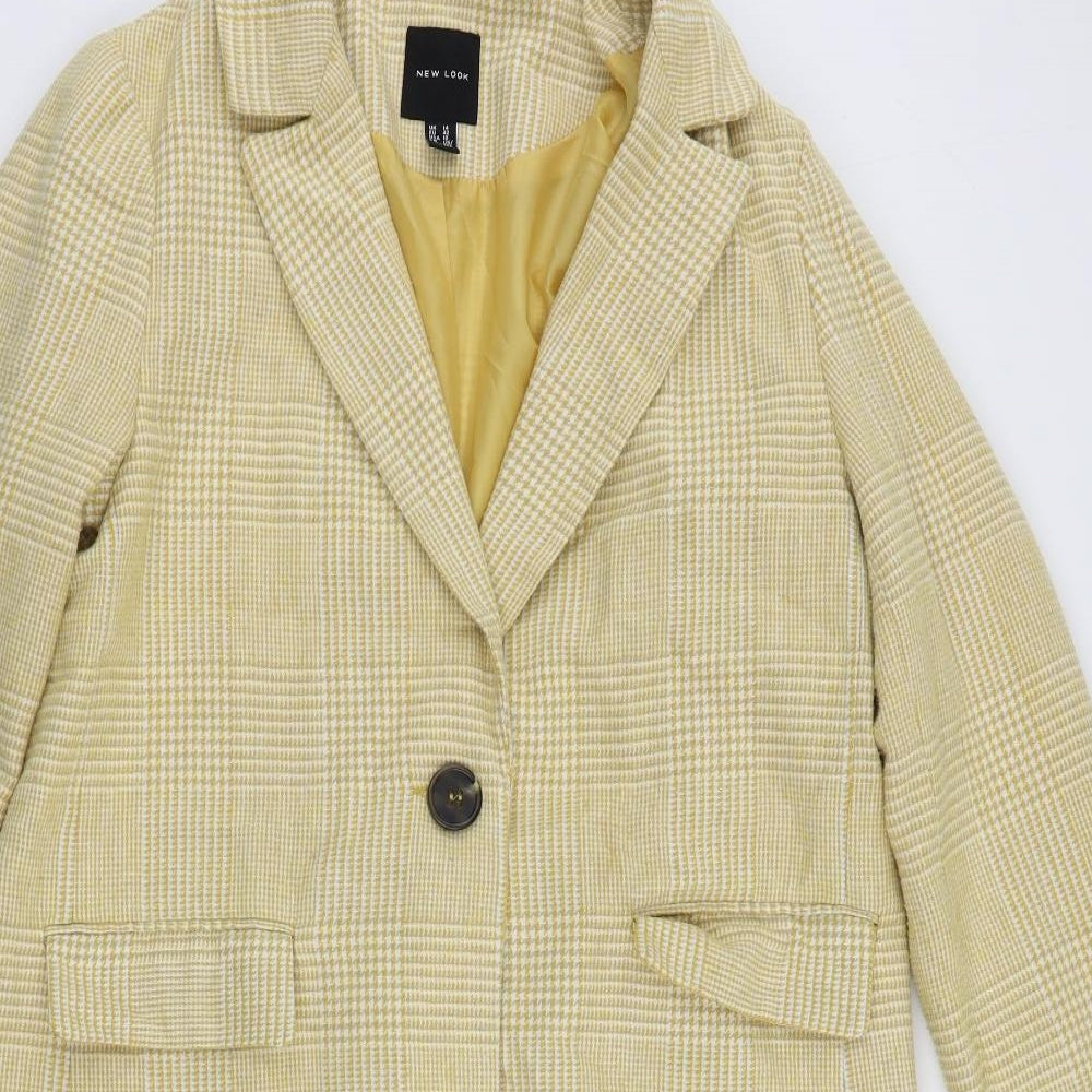 New Look Womens Yellow Plaid Overcoat Coat Size 14 Button
