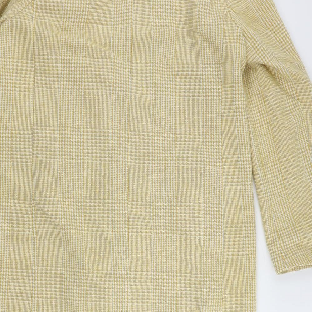 New Look Womens Yellow Plaid Overcoat Coat Size 14 Button