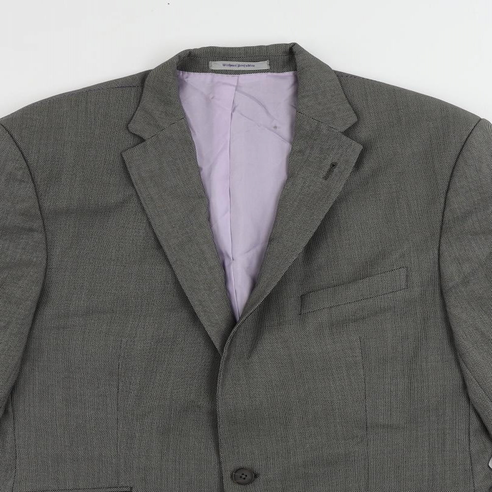 REDA Mens Grey Geometric Wool Jacket Suit Jacket Size 42 Regular