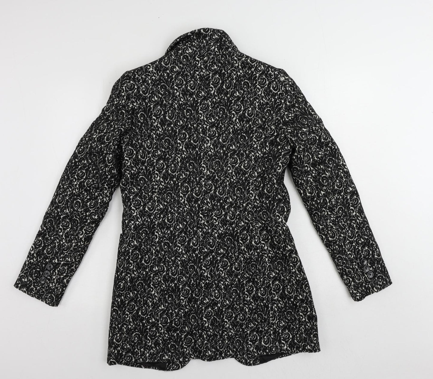 Stile Benetton Womens Black Paisley Overcoat Coat Size 10 Button