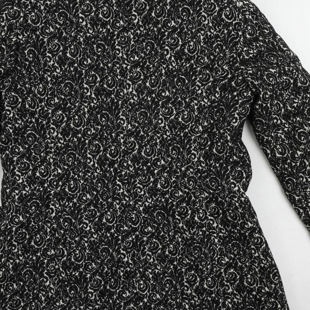 Stile Benetton Womens Black Paisley Overcoat Coat Size 10 Button