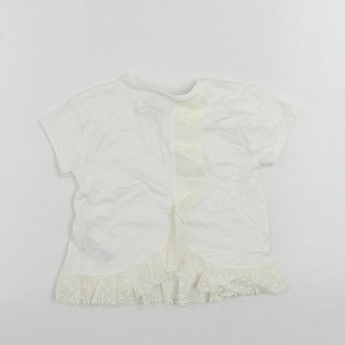 Marks and Spencer Girls White Cotton Basic T-Shirt Size 3-4 Years Crew Neck Pullover - Ruffle