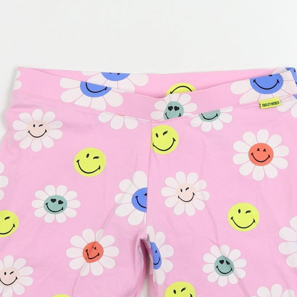 Marks and Spencer Girls Pink Floral Cotton Sweat Shorts Size 11-12 Years Regular - Smiley World