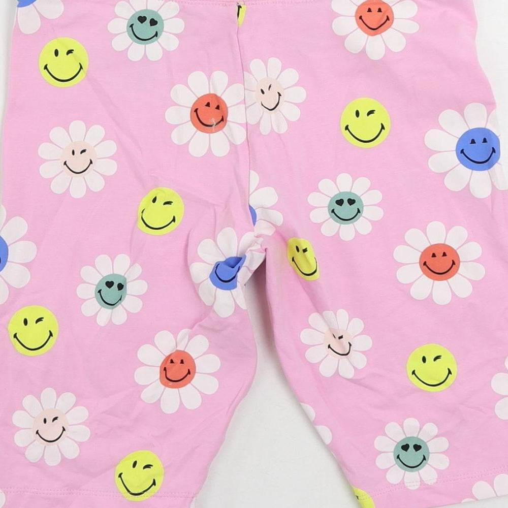 Marks and Spencer Girls Pink Floral Cotton Sweat Shorts Size 11-12 Years Regular - Smiley World