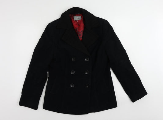 Front view of Per Una women’s black jacket, size UK 12, button