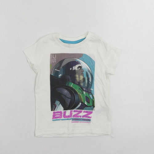 Marks and Spencer Baby White Cotton Pullover T-Shirt Size 18-24 Months Crew Neck Pullover - Disney Lightyear
