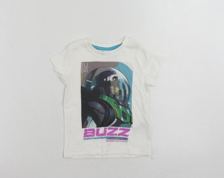 Marks and Spencer Baby White Cotton Pullover T-Shirt Size 18-24 Months Crew Neck Pullover - Disney Lightyear