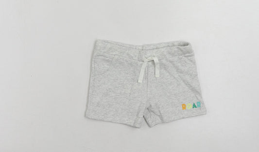 Marks and Spencer Girls Grey Cotton Sweat Shorts Size 2-3 Years Regular Drawstring