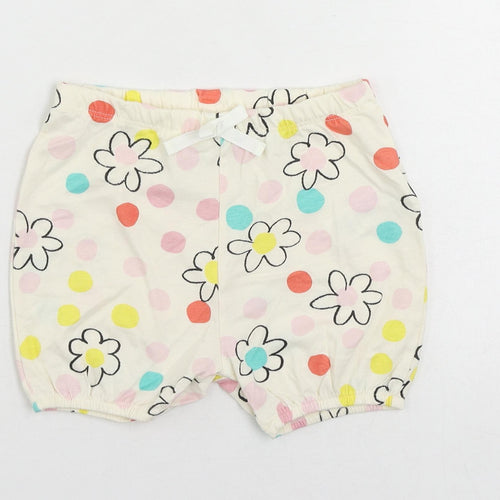Marks and Spencer Girls Ivory Floral Cotton Sweat Shorts Size 2-3 Years Regular Drawstring
