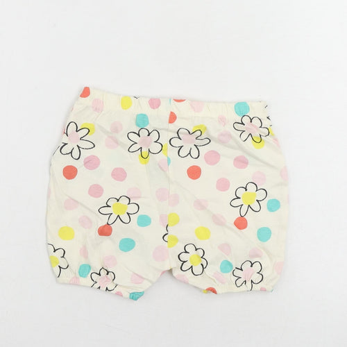 Marks and Spencer Girls Ivory Floral Cotton Sweat Shorts Size 2-3 Years Regular Drawstring