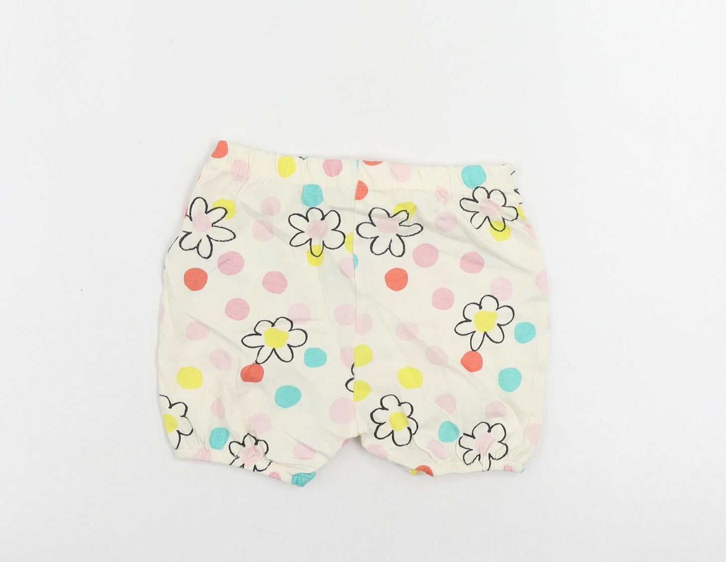 Marks and Spencer Girls Ivory Floral Cotton Sweat Shorts Size 2-3 Years Regular Drawstring