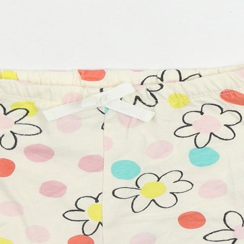 Marks and Spencer Girls Ivory Floral Cotton Sweat Shorts Size 2-3 Years Regular Drawstring