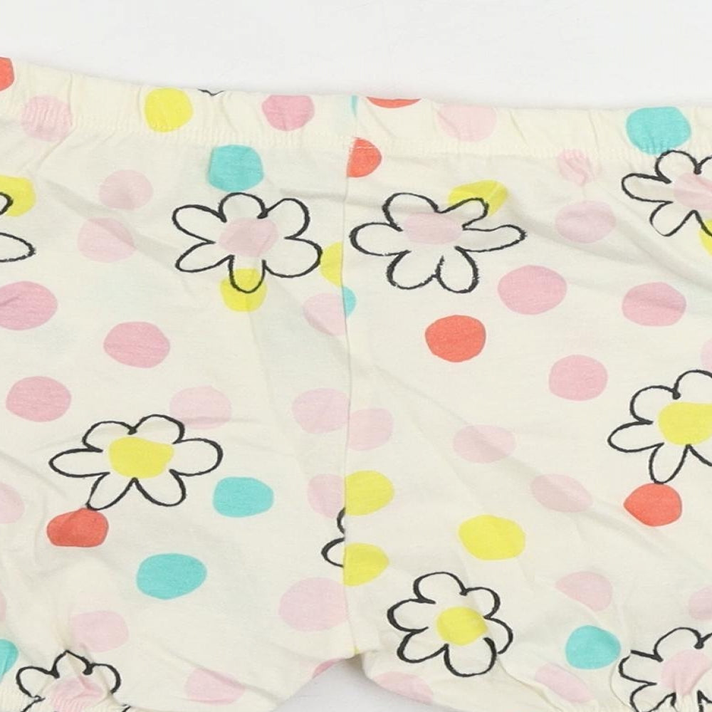 Marks and Spencer Girls Ivory Floral Cotton Sweat Shorts Size 2-3 Years Regular Drawstring