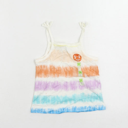 Marks and Spencer Girls Multicoloured Striped Cotton Camisole Tank Size 3-4 Years Square Neck Pullover - Tie Dye