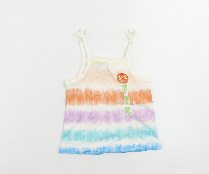 Marks and Spencer Girls Multicoloured Striped Cotton Camisole Tank Size 3-4 Years Square Neck Pullover - Tie Dye