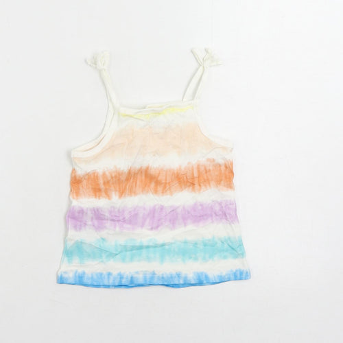 Marks and Spencer Girls Multicoloured Striped Cotton Camisole Tank Size 3-4 Years Square Neck Pullover - Tie Dye