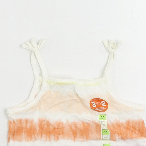 Marks and Spencer Girls Multicoloured Striped Cotton Camisole Tank Size 3-4 Years Square Neck Pullover - Tie Dye