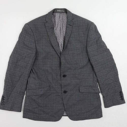 Limehaus Mens Grey Plaid Polyester Jacket Suit Jacket Size 40 Regular