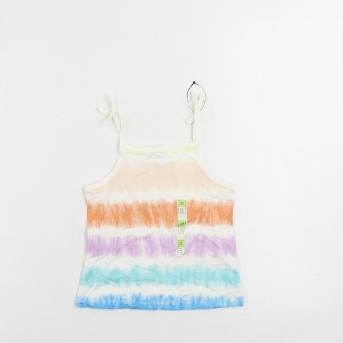 Marks and Spencer Girls Multicoloured Striped Cotton Camisole Tank Size 3-4 Years Square Neck - Tie Dye