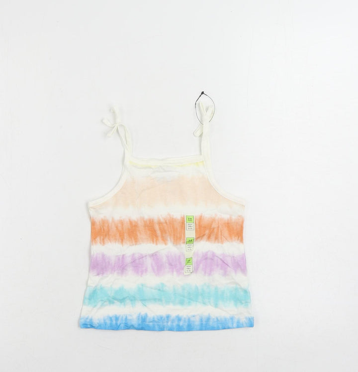 Marks and Spencer Girls Multicoloured Striped Cotton Camisole Tank Size 3-4 Years Square Neck - Tie Dye