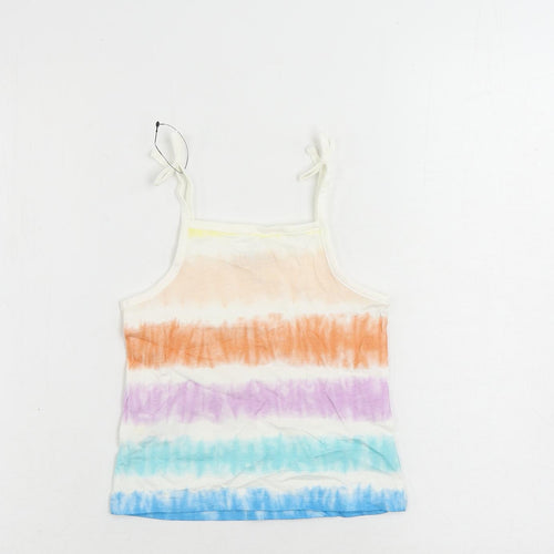 Marks and Spencer Girls Multicoloured Striped Cotton Camisole Tank Size 3-4 Years Square Neck - Tie Dye