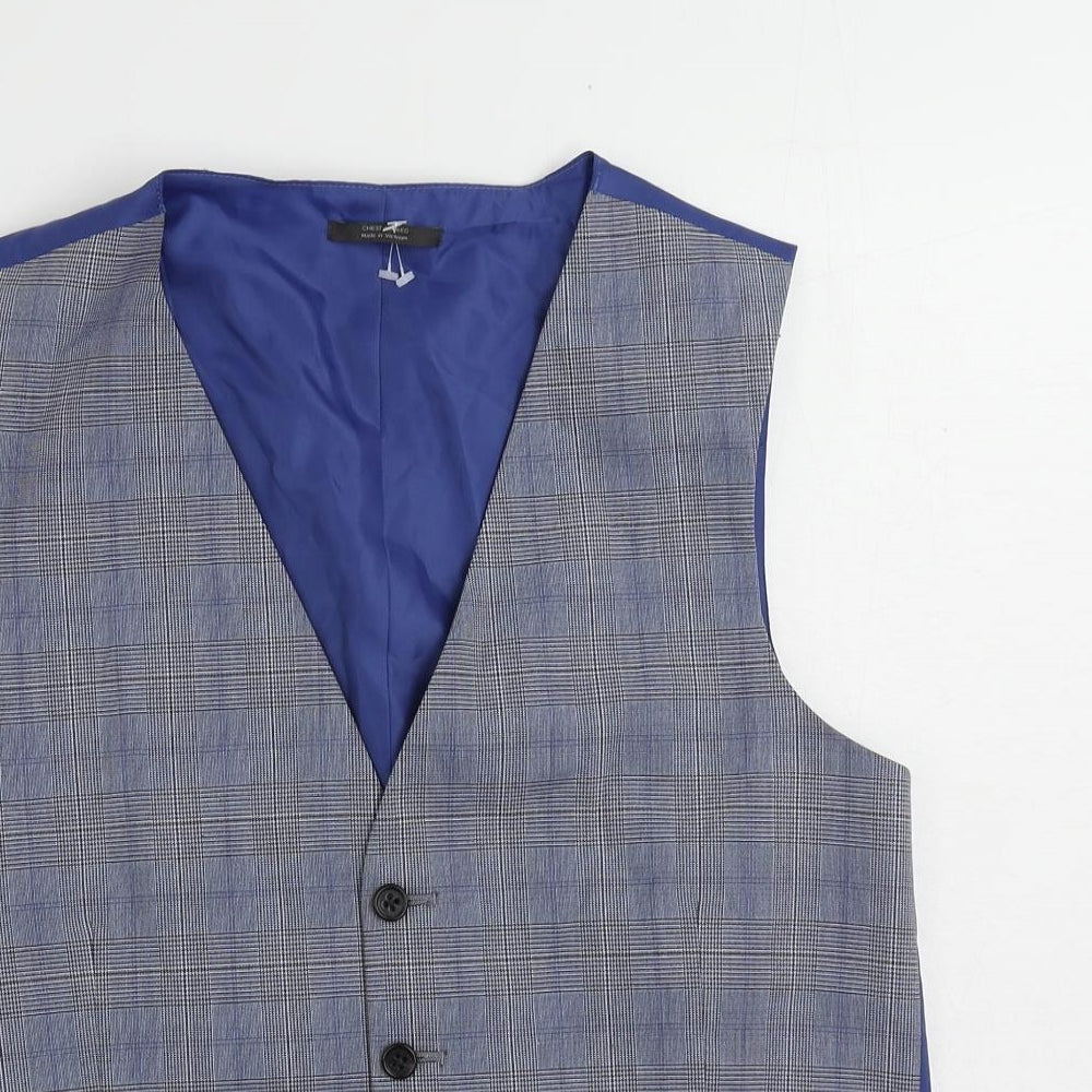 Marks and Spencer Mens Blue Plaid Polyester Jacket Suit Waistcoat Size 38 Regular