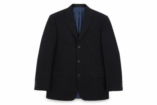 Front view of Marks & Spencer men’s blue polyester jacket suit jacket, size 38, regular