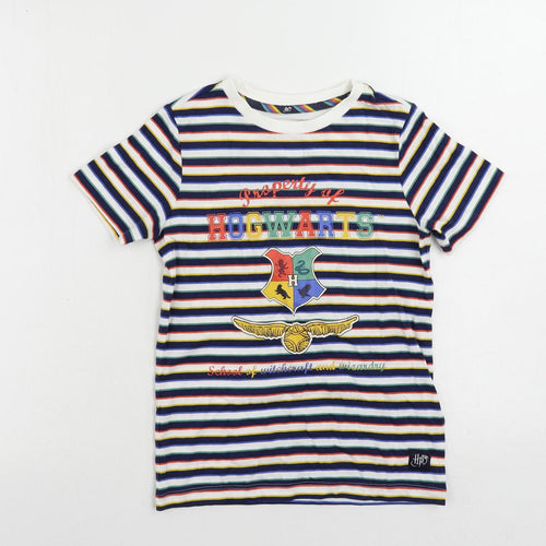 Marks and Spencer Boys Multicoloured Striped Cotton Pullover T-Shirt Size 7-8 Years Crew Neck Pullover - Harry Potter