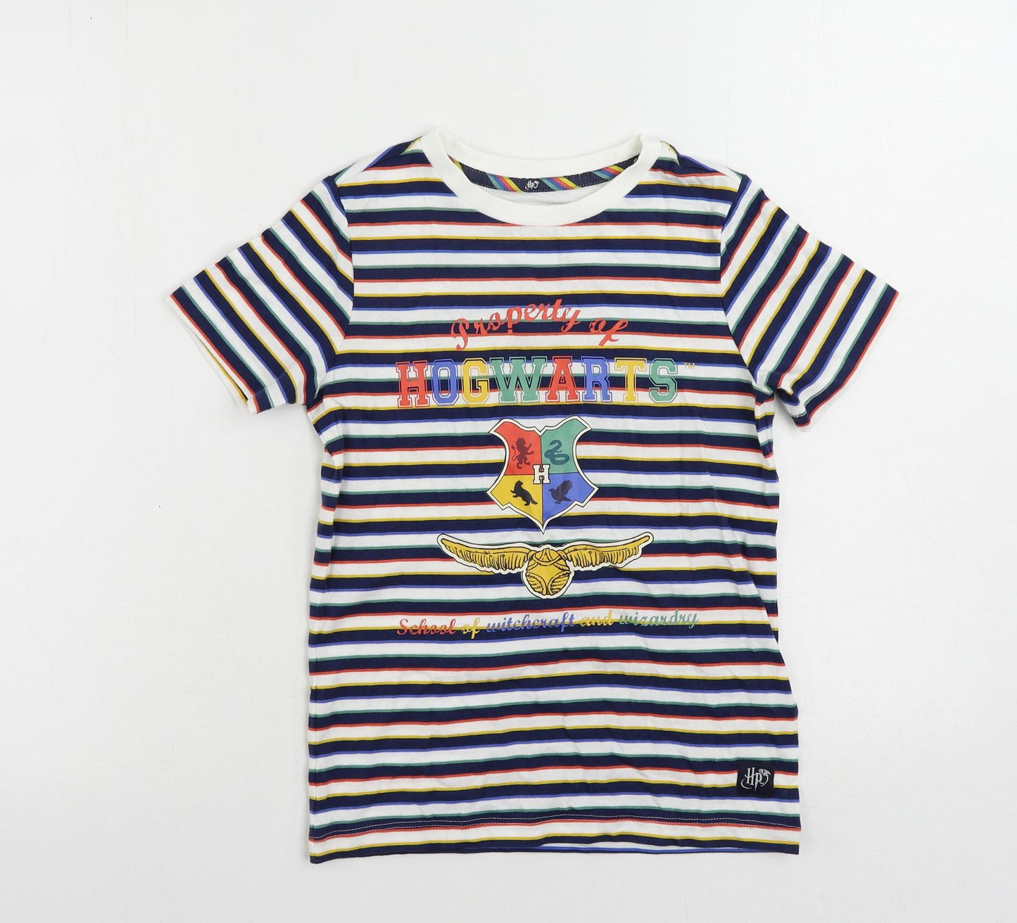 Marks and Spencer Boys Multicoloured Striped Cotton Pullover T-Shirt Size 7-8 Years Crew Neck Pullover - Harry Potter