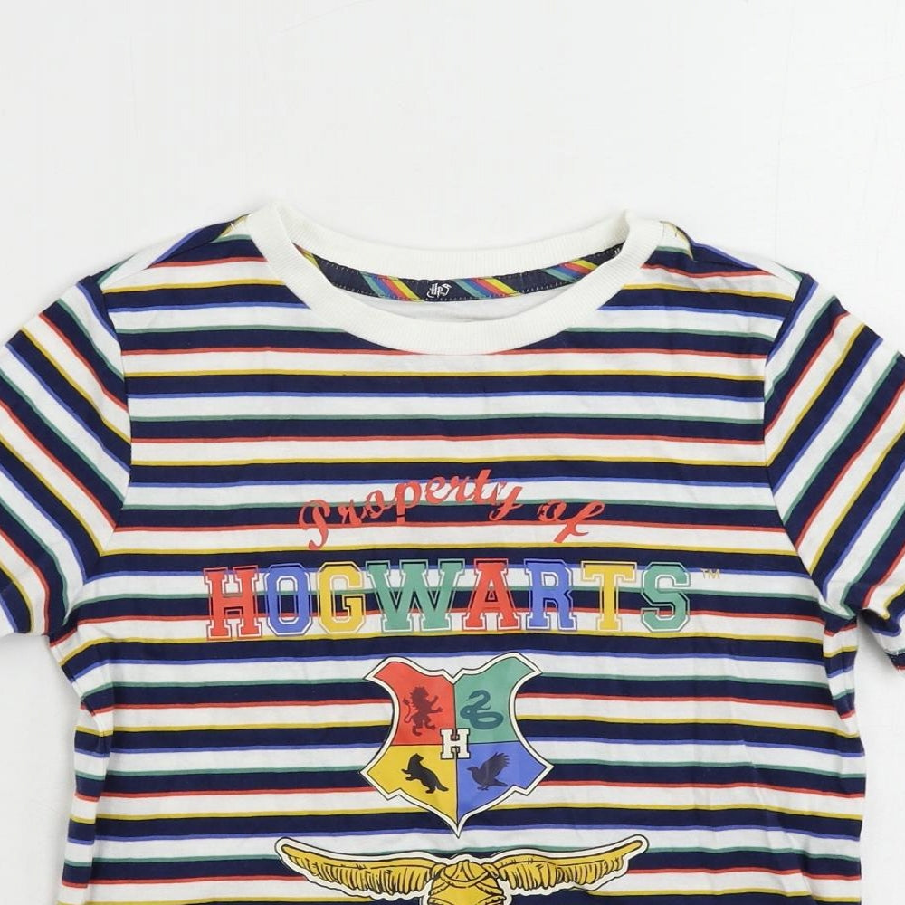 Marks and Spencer Boys Multicoloured Striped Cotton Pullover T-Shirt Size 7-8 Years Crew Neck Pullover - Harry Potter