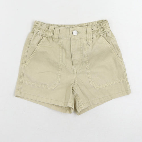 Marks and Spencer Girls Beige Cotton Chino Shorts Size 6-7 Years Regular Zip - Pockets