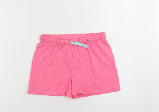 Marks and Spencer Girls Pink Solid Cotton Top Sleep Shorts Size 12-13 Years Drawstring