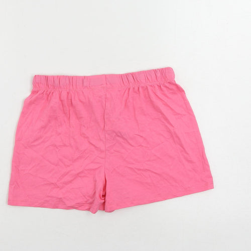 Marks and Spencer Girls Pink Solid Cotton Top Sleep Shorts Size 12-13 Years Drawstring