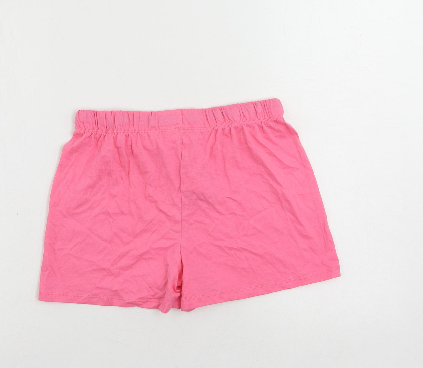 Marks and Spencer Girls Pink Solid Cotton Top Sleep Shorts Size 12-13 Years Drawstring