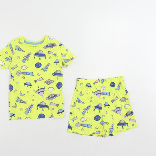 Marks and Spencer Girls Yellow Geometric Cotton Top Pyjama Set Size 2-3 Years Pullover - Space Print