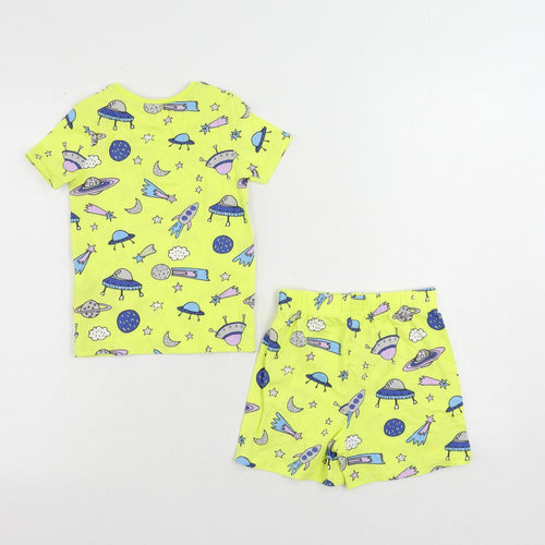 Marks and Spencer Girls Yellow Geometric Cotton Top Pyjama Set Size 2-3 Years Pullover - Space Print