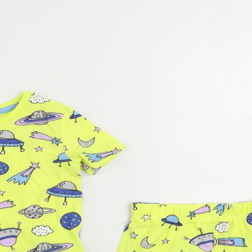 Marks and Spencer Girls Yellow Geometric Cotton Top Pyjama Set Size 2-3 Years Pullover - Space Print