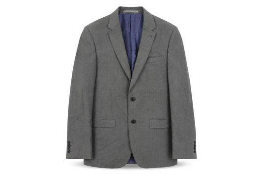 Front view of Burton men’s grey polyester jacket suit jacket, size 38, regular