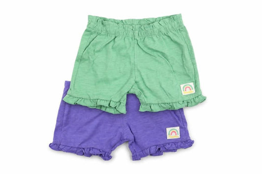 Front view of Marks & Spencer Baby Green Cotton Shorts Set Outfit/Set, size 3-6, Months